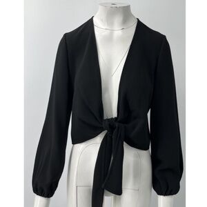 Lisa Perry Barneys New York Black Long Sleeve Front-Tie Shrug sz 2